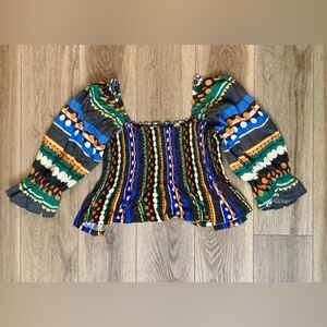 Anthropologie NWT multicolored geometric smocked top